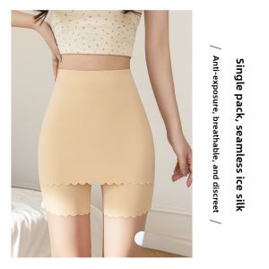 Double Layer High Waist Thin Safety Pants Womens Bottoming Trousers Summer Anti-Light Large Size Triangle Area Coverage