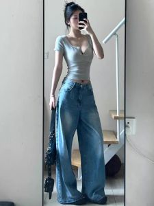 Retro American Short Sleeve T-Shirt Womens Summer Slim Fit Button up Waist Cinched Top V Neck Mini Length Cotton Blend Knitwear