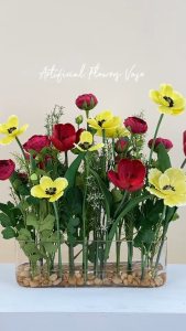 Akara Dokmaii แจกันดอกไม้ประดิษฐ์ โทนสีสดใส ดอกไม้ปลอมพร้อมแจกันตกแต่งบ้าน