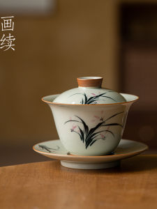 Hand-Painted Large Chinese Style Tea Cup Womens Single Brew Gongfu Tea Set Ceramic Orchid Design Infusion Bowl Healing Series
