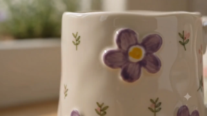 Damda Korean Handmade Ceramic Mug Aesthetic 3D Flower & Ribbon Coffee Cup Gift Idea