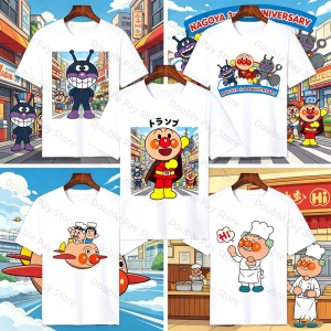Bandai | Anpanman Graphic T Shirt Kawaii Anime Tee Summer Soft Casual Tops For Family Outfits Kids Tshirt Mens Shirts Woman t-shirts