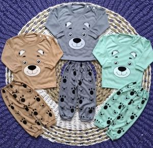 3 setel baju oblong kancing tangan panjang motif lucu usia 3-13 bln