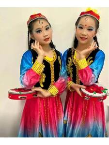 Embroidered Hand Drum for National Dance Performance Props Cotton Material Red Pomegranate Flower Design Sport Fitness Fans Goods