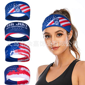 New Arrival Fashion European and American Style National Flag Fitness Guide Anti-Sweat Band Running Headband Sports Sweat-Absorbent Bandana Headband Head Protection Belt