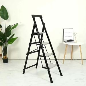 Alloy Black Ladder 4/5/6 Steps Foldable Household Anti-slip Aluminium Pedal BTO Indoor Space Saving/Fireheart Warrior