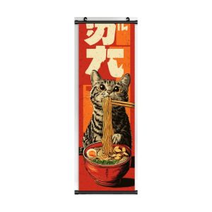 VIKAMA Ramen Kitty Toad Wall Tapestry Amber Retro Japanese Food Poster Scroll Art Home Decor Soft Durable Cozy Aesthetic Gift