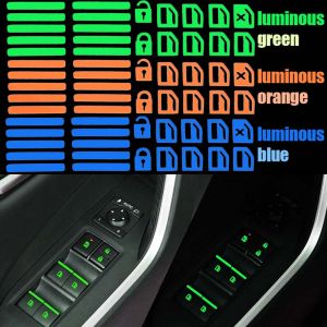 1/10x Car Window Button Sticker Luminous Green/Orange/Blue Button Sticker Window Lifter Switch Night Fluorescent Decal Auto Interior Glowing Accessory