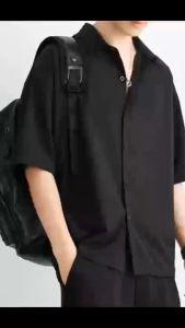 Fashion Oversize Casual Short sleeve Polo Shirt Plain Ice silk fabric Lapel American Tops