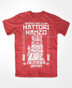 Hattori Hanzo RED Swords and Sushi Kill Bill Okinawa Japan tarantino T-Shirt Crew Neck Short Sleeves Loose Fashion Streetwear
