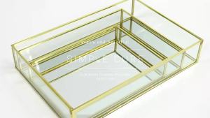 Vintage Retro Golden Glass Gold Mirror Vanity Tray Desk Organizer Home Decor Perfume Trinket Skincare Cosmetic Organizer