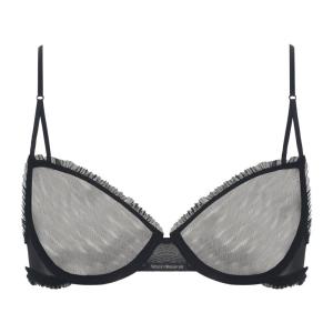 SHIYE | เสื้อชั้นในผ้าตาข่ายโปร่งบางสไตล์ฝรั่งเศสสำหรับผู้หญิง ทรงเกาะอก สายเดี่ยว ดีไซน์เอวสูง ไร้โครง เซ็กซี่ สีดำ ใส่สบาย