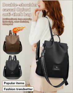 Casual Oxford Cloth Double Shoulder Bag Anti-theft Outdoor Travel Lightweight Waterproof Large Capacity Fashionable Commute Backpack