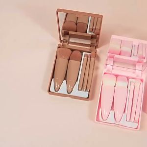 Kotak Make Up isi 5 pcs + Cermin HIJAU Tempat Makeup set 5 in 1 Portable / Kuas Rias Face Contour Eyeshadow Lipbrush 5pcs