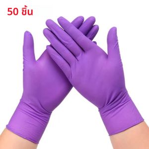 100PCS ถุงมือไนไตรล์แบบใช้แล้วทิ้งสําหรับทําความสะอาดในครัวเรือนห้องครัวล้างจานทํางานสวนถุงมือสักหนาทนทาน