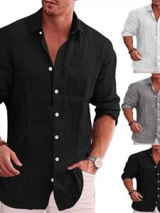 Nam Dài Tay Áo Sơ Mi Thoáng Khí Màu Trơn Sợi Polyester Thêu Cổ Tròn Hàng Đầu Cho Mùa Thu