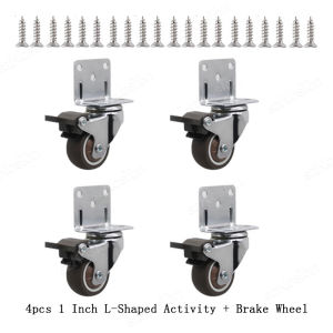 4Pcs L-Shaped Furniture Casters 1-2 inch Crib Casters Cabinet Clamp with Brake Rubber Swivel Caster Furniture Hardware Fittings