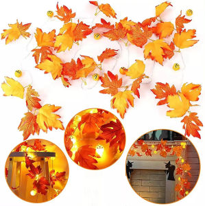 Fall Artificial Maple LED Light Pumpkin Halloween String Lantern Garland Carnival Event Party DIY Decor Halloween Fairy Lights