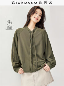 Giordano Outdoor Wear Black Tech Cool Feeling Tie Drape Loose Small Stand Collar Shoulder Insertion Shirt Jacket Women