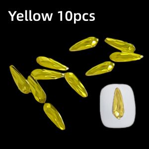 10Pcs Peacock Blue Long Teardrop Nail Rhinestones – Flatback Sparkly Crystal Gems for DIY Nail Art Decorations
