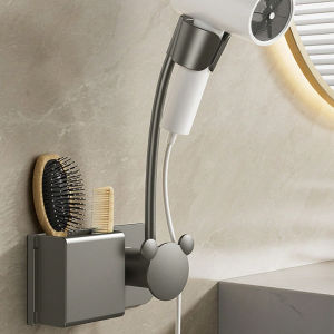 Adjustable Hair Dryer Holder Bathroom Wall Mounted No Punching Multifunctional Hair Dryer Storage Rack Organizer Toilet Cradle