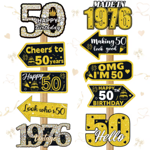50th Birthday Yard Signs Black Gold 1976 Vintage Outdoor Lawn Decorations Happy 50 Party Directional Signs Celebration Supplies