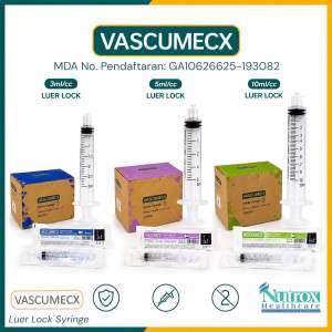 Vascumecx Syringe Luer Lock 1ml 3ml 5ml 10ml 20ml 100pcs/box 50pcs/box (full box)