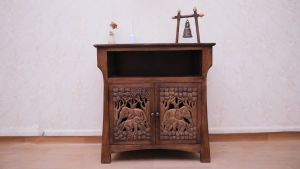 ตู้เว้าบานแกะลายช้าง 2บาน ตู้ไม้แกะ ตู้วางของ ตู้วินเทจ ตู้โบราณ ตู้เก็บของ ตู้แกะสลัก