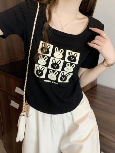 Áo Thun Cotton in Họa Tiết Mùa Hè Dáng Rộng Cỡ Lớn Cổ Chữ U Tay Ngắn Cho Nữ Áo Thun Cotton Thoải Mái Thoáng Khí