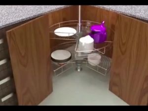 Stainless Steel Turnable Corner Basket Kitchen Pull Out Basket Bakul Tarik Dapur Kabinet 270 Deg 2 Tier Swivel Basket