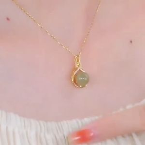 Pure 916 Saudi Gold Pawnable Hetian jade pendant lucky bag necklace womens light luxury temperament clavicle chain