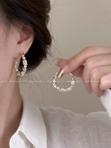 Unique Lava Pearl Hoop Earrings Womens Fashion Jewelry Versatile Hoop Studs  out Brand Korean Style Alloy Plated Gold