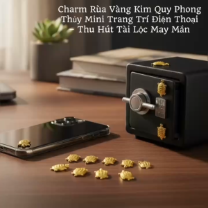 Set 10 Charm Rùa Vàng Kim Quy Phong Thủy Mini Trang Trí Điện Thoại Thu Hút Tài Lộc May Mắn