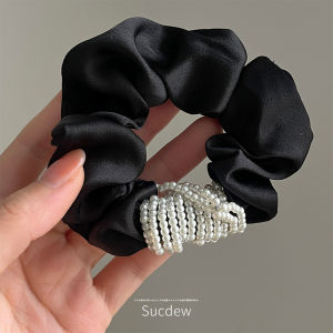 ยางรัดผมทรงกลมสีดำ ทรงกลม ยางยืดสูง ทนทาน ประดับมุก เครื่องประดับผมสำหรับผู้หญิง สไตล์เกาหลี แฟชั่น ใหม่ล่าสุด