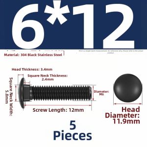 TIANZHUOJINSHU | Black 304 Stainless Steel Zinc Plated Round Head Carriage Screw