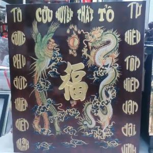 Tranh sơn mài Cửu Huyền Thất Tổ đắp nổi đẹp Long Phụng hàng cao cấp size 120x140 cm