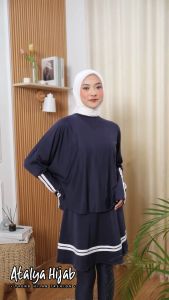 One Set Baju Setelan Olahraga Stella Crop Top Batwing List Atasan Legging Rok by atalya hijab