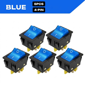 FILN 5PCS KCD4 Rocker Switch 30A 4 Pin DPST ON-OFF Heavy Duty Power Switch 12V 220V LED Lighted for Coffee Machine Oven PA66