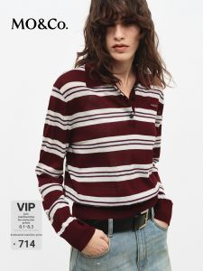MO&Co. | Vintage Striped Polo-neck Lightweight Sweater