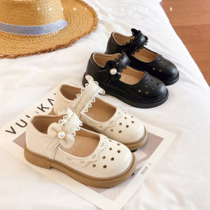 Princess Style Hollow out Black Single Shoes for Girls Baby Toddler Spring Summer Simple Design Childrens Leather Shoes