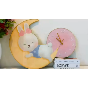 Tranh Đồng Hồ LED Tráng Gương hình Thỏ và carrot Trang Trí Phòng Ngủ Cho Bé Quà Tặng Dễ Thương Kèm điều khiển