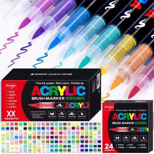 🔥12/24Pcs Acrylic Paint Pens Markers Brush Tip Paint Markers for Rock Painting Wood Canvas Stone DIY Crafts