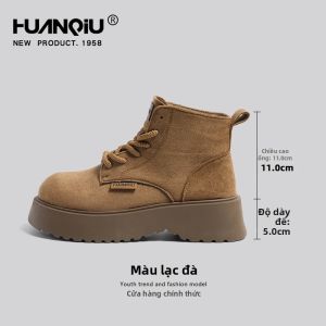 HuanQiu | Bốt Cổ Cao Phong Cách Hoang Dã Màu Vàng Đế Xuồng Cho Nữ