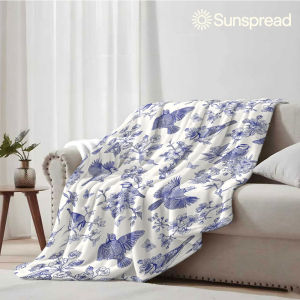 Beast Kingdom | Blue Avian Toile Soft Warm Flannel Blanket Lightweight Cozy Christmas Halloween Home Decor Room