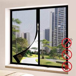 Home Bedroom Mosquito and Insect Repellent Nano Mesh Screen Window with Zipper Opening Self-Adhesive No Punching Required