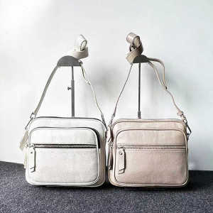 Top Layer Cowhide Double Zipper Shoulder Bag Casual Crossbody Camera Bag Retro Genuine Leather Small Square Office Bag Fashionable