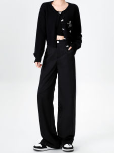 สูง เอว ขากว้าง กางเกง หลวม Fit Tailored Style ฤดูใบไม้ร่วง 2024 คอลเลกชัน ลำลอง กางเกงขายาว เรียบหรู Drape ดีไซน์ ความยาวพื้น