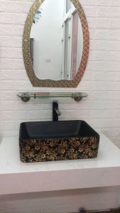 CHẬU RỬA MẶT LAVABO DƯƠNG BÀN ĐEN HOA VĂN MẠ VÀNG GRL 8146B