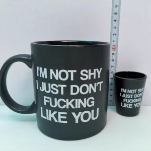 Alternative Office Ceramic Mugs 501mL-600mL Capacity American Style Black Cup Shy Personality English Mark Cup
