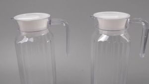 2Pack Plastic Pitcher with Lid 1.1L Water Jar with Ribbed Design BPA-Free Water Pitcher Clear Plastic Water Pitcher with Vented